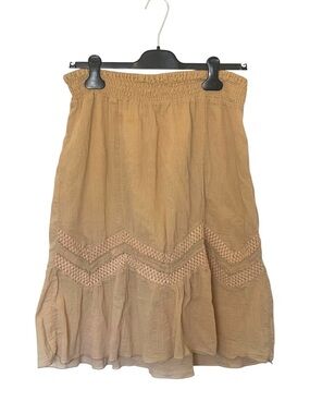 Apollo Boho Smocked Waist Crochet-Trim Midi Skirt - Neutral A-Line